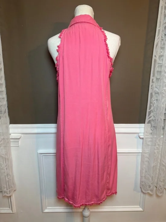 Maven West Pink Fringe Button Front Dress Sleeveless M - Picture 4 of 11